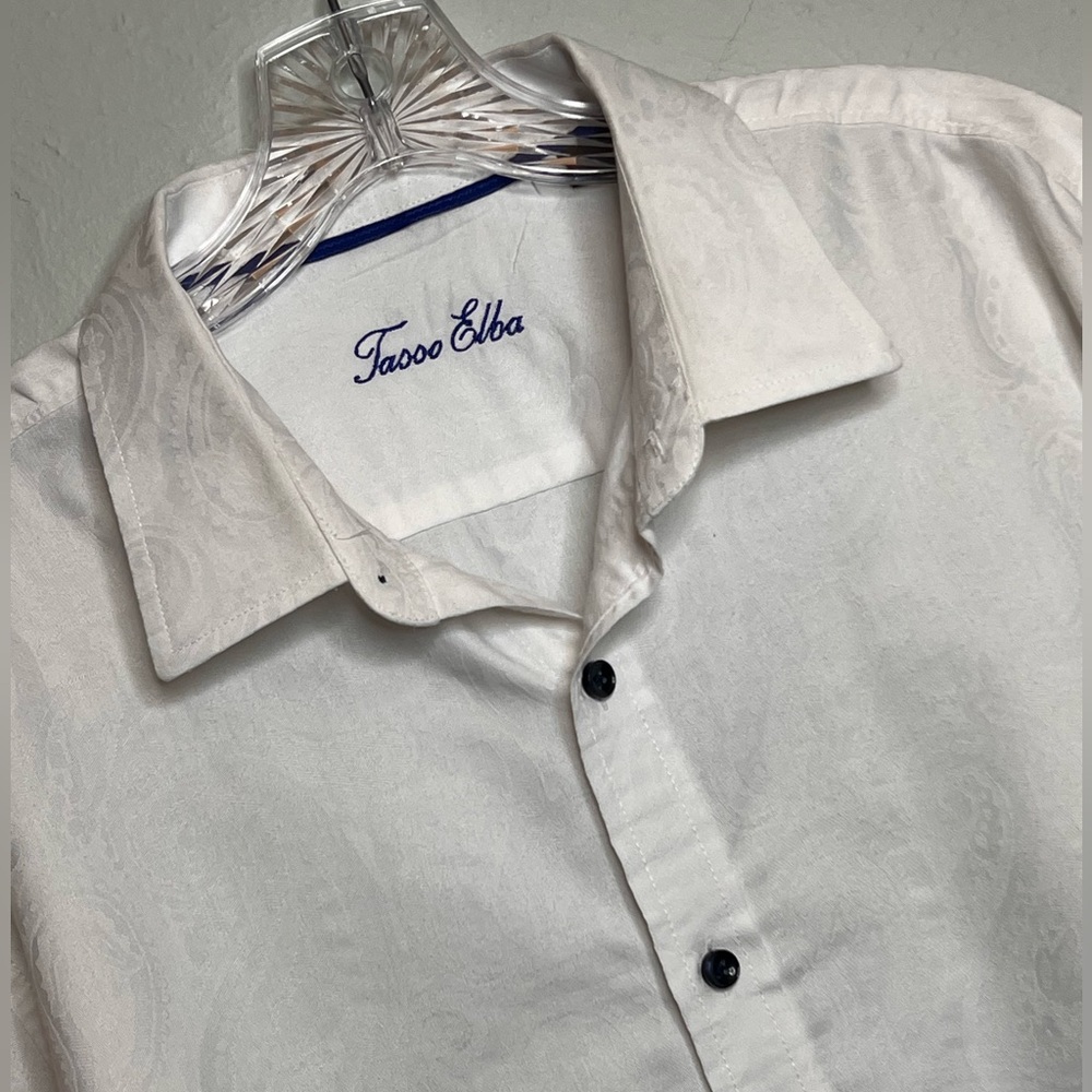Tasso Elba Men’s XL 17-17.5 Long Sleeve Button Up Cotton Poly Paisley  Shirt